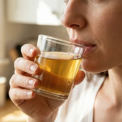 Kvinne som drikker et glass vann