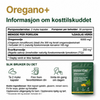 Opplysninger om ingredienser og bruk ved siden av en Essentae-pose med oregano.